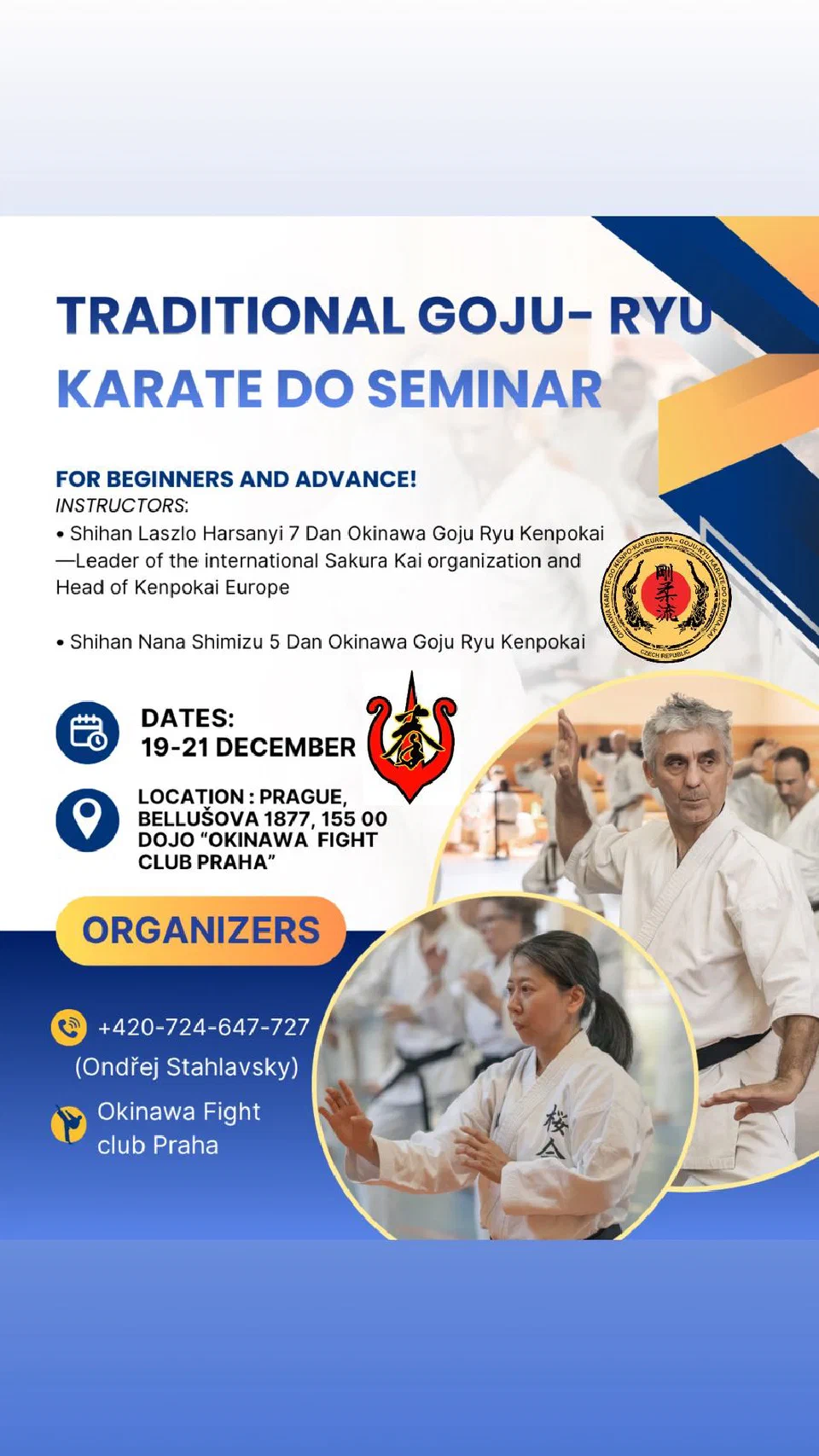 Ankündigung des Goju-Ryu Karate-Do-Lehrgangs in Prag im Dezember 2025